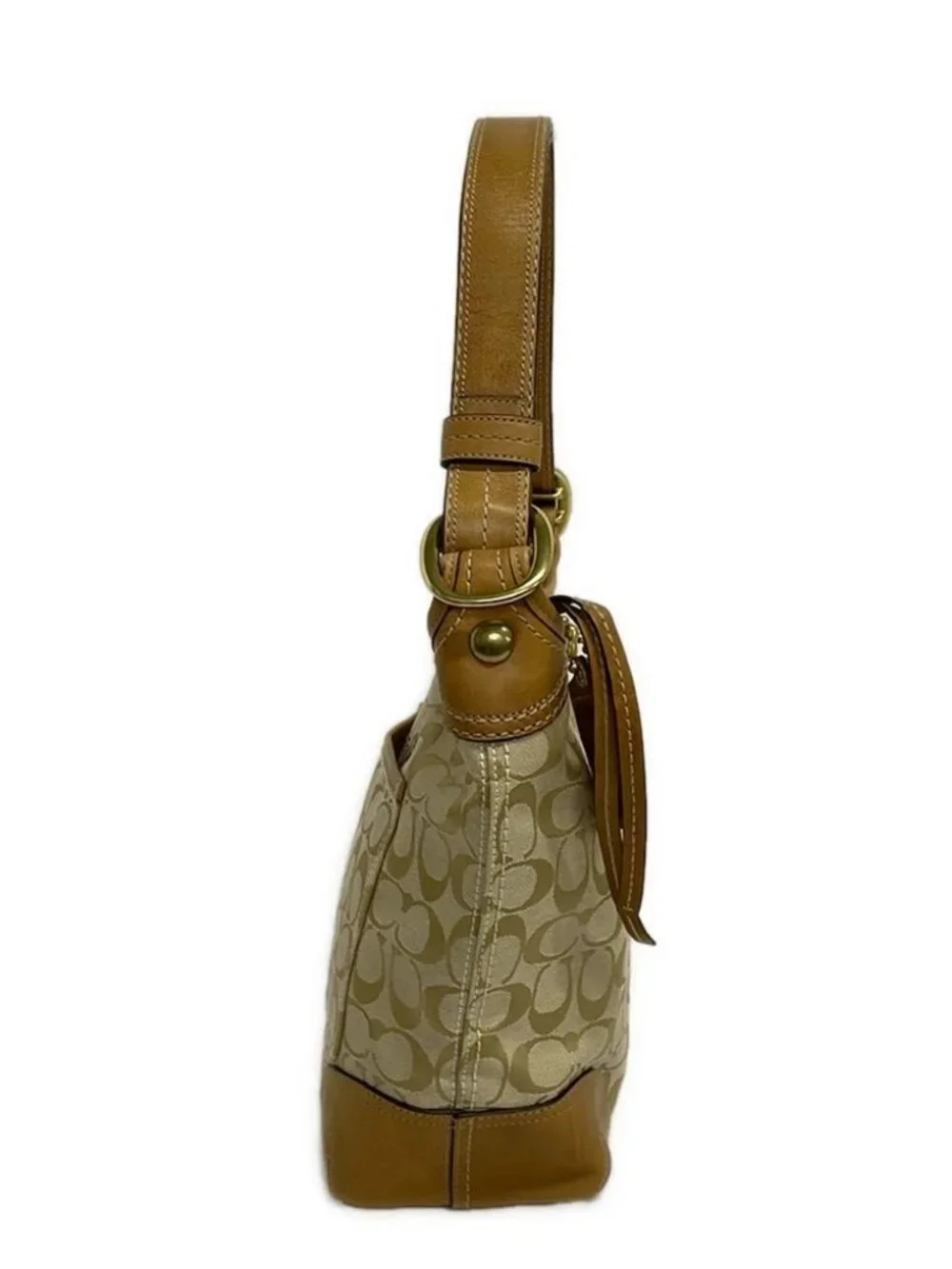 COACH Bleecker Signature Duffle 12390 Beige Jacquard Leather Shoulder Bag